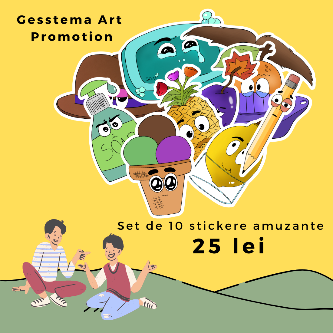 Setul cu stickere amuzante | Set 10 Stickere Funny | Set Stickere Unice