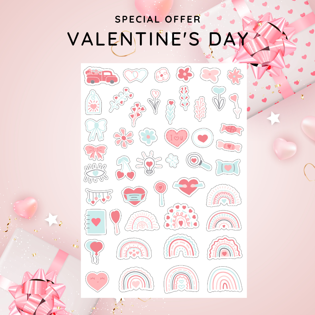 Setul Valentine's Day | Set cu peste 100 Stickere Valentine's Day